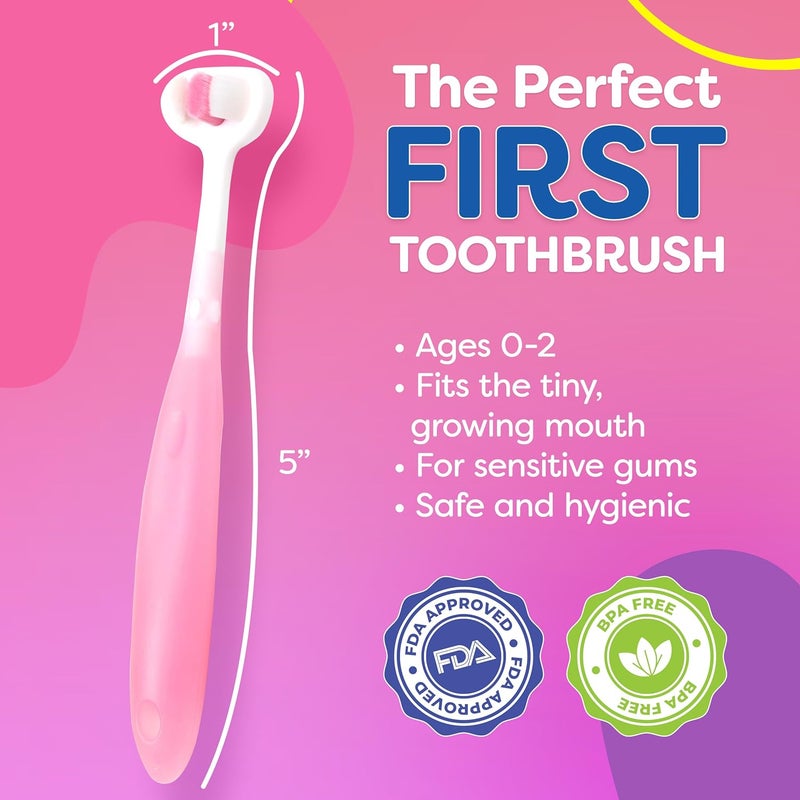 Trueocity Extra Soft Toddler Toothbrush, Toddler Toothbrushes 1-2 1-3 2-4, Toothhugger High Efficient 3 Sides Baby Toothbrush 12 Months and Up, Infant Training Brush, Sensory Oral Care Set (3 Pack) - Image 3